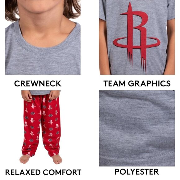 Houston Rockets Kids Pajama Set Gray & Red - Picture 2 of 4